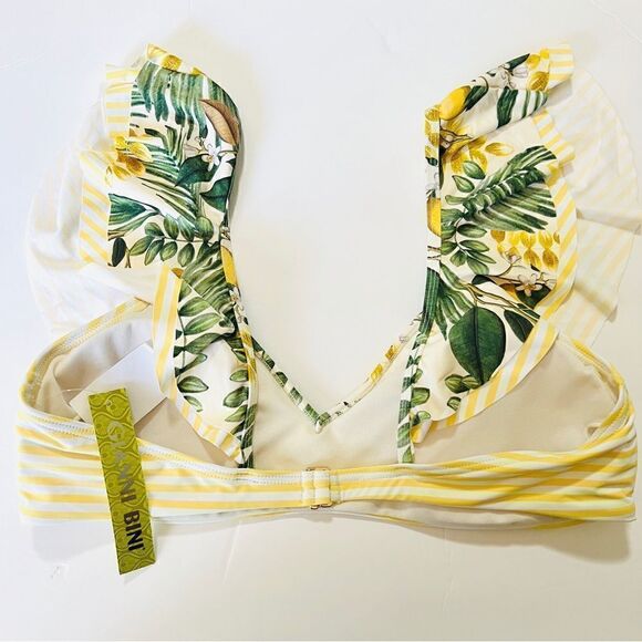 NWT New Gianni Bini Tropical Lemons Ruffled Bralette Bikini Swim Feminine L - Picture 11 of 12
